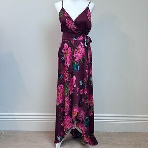Xhilaration Burgundy Floral Maxi Dress with Pink Flowers